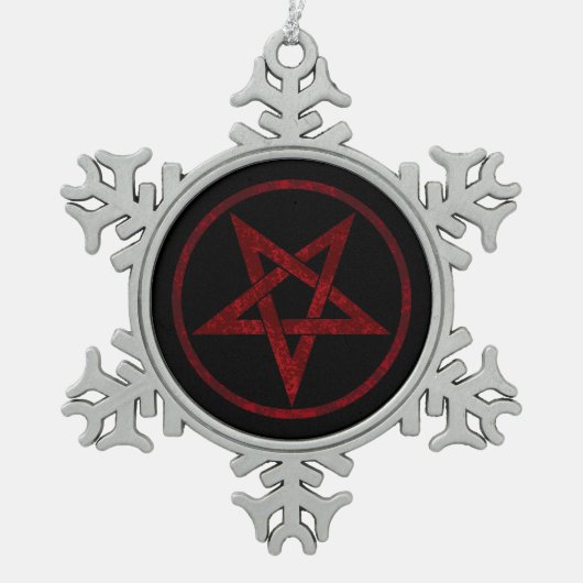 Rode Duivel Pentagram Tin Sneeuwvlok Ornament (Voorkant)