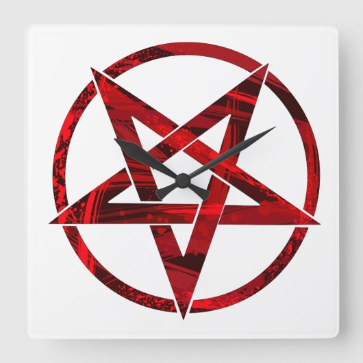 Rode Duivel Pentagram Vierkante Klok (Voorkant)