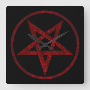 Rode Duivel Pentagram Vierkante Klok