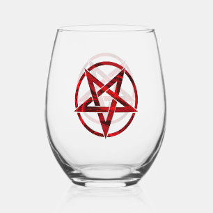 Rode Duivel Pentagram Wijnglas Zonder Voet