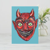 Rode Duivel Vintage Halloweenies Kaart (Staand voorkant)