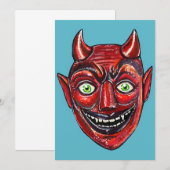 Rode Duivel Vintage Halloweenies Kaart (Voorkant / Achterkant)