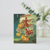 Rode duivels die op de rook van Halloween rijden Briefkaart (Staand voorkant)