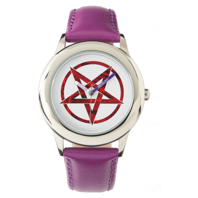 Rode Duivelspentagram Horloge (Voorkant)