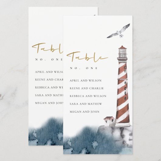 RODE DUSKY BLUE LIGHTHOUSE SITTINGENNUMMER BEDANKKAART (Voorkant / Achterkant)