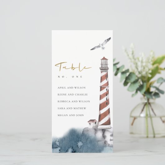 RODE DUSKY BLUE LIGHTHOUSE SITTINGENNUMMER BEDANKKAART (Staand voorkant)