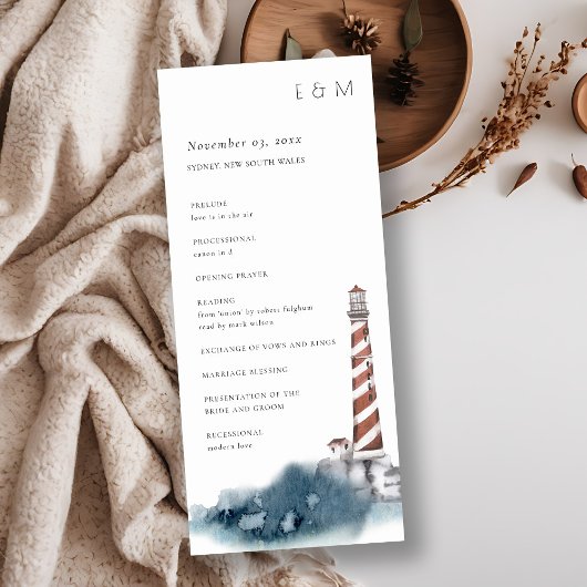 RODE DUSKY BLUE LIGHTHOUSE WEDDING CEREMONY PROGRA MENU