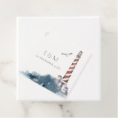 RODE DUSKY BLUE LIGHTHOUSE ZEE MONOGRAM WEDING  BEDANKJES LABELS (In situ)