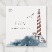 RODE DUSKY BLUE LIGHTHOUSE ZEE MONOGRAM WEDING  BEDANKJES LABELS (Voorkant)