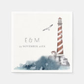 RODE DUSKY BLUE LIGHTHOUSE ZEE MONOGRAM WEDING SERVET (Voorkant)