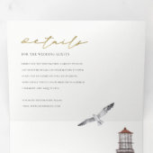 RODE DUSKY BLUE LIGHTHOUSE ZEE WATERVERF WEDING DRIELUIK UITNODIGING (Binnenzijde eerst)