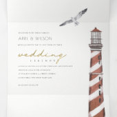 RODE DUSKY BLUE LIGHTHOUSE ZEE WATERVERF WEDING DRIELUIK UITNODIGING (Binnenkant midden)