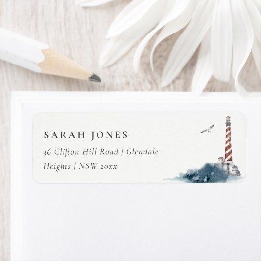 RODE DUSKY BLUE LIGHTHOUSE ZEE WAVES ADRES ETIKET (Insitu)