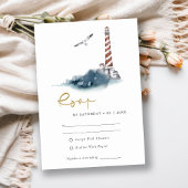 RODE DUSKY BLUE LIGHTHOUSE ZEE WAVES WEDDING RSVP INFORMATIEKAARTJE