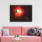 Rode dwergster in een baan rond een hypothetische canvas afdruk (Insitu (Woonkamer))