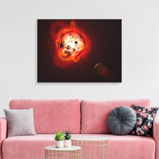 Rode dwergster in een baan rond een hypothetische  canvas afdruk (Insitu (Woonkamer))