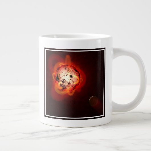 Rode dwergster in een baan rond een hypothetische  grote koffiekop (Rechts)