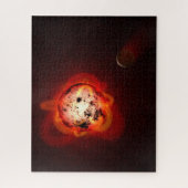 Rode dwergster in een baan rond een hypothetische  legpuzzel (Verticaal)