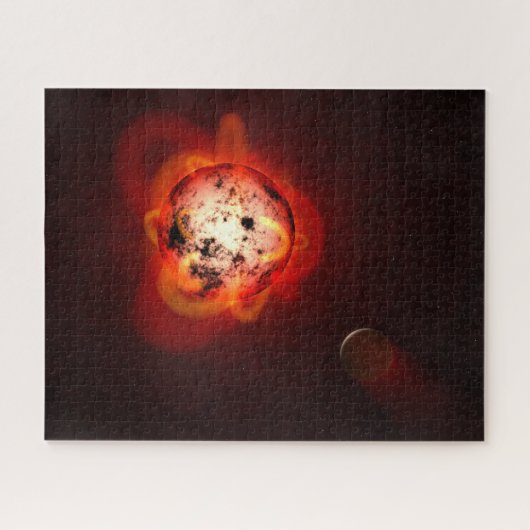 Rode dwergster in een baan rond een hypothetische  legpuzzel (Horizontaal)