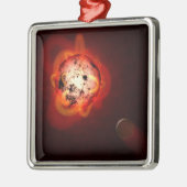 Rode dwergster in een baan rond een hypothetische  metalen ornament (Links)