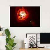 Rode dwergster in een baan rond een hypothetische  poster (Thuiskantoor)