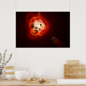 Rode dwergster in een baan rond een hypothetische  poster (Keuken)