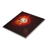 Rode dwergster in een baan rond een hypothetische  tegeltje (Zijkant)