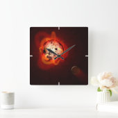 Rode dwergster in een baan rond een hypothetische  vierkante klok (Huis)