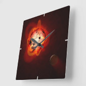 Rode dwergster in een baan rond een hypothetische  vierkante klok (Hoek)