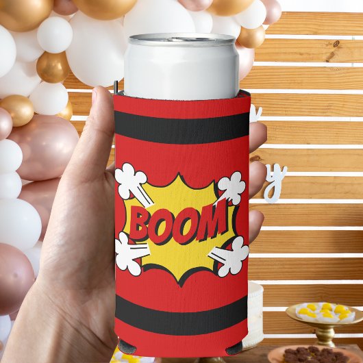 Rode Dynamite Superheld Comic Book Style Birthday Seltzer Blikjeskoeler