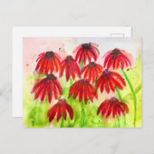 Rode Echinacea Bloeit Waterverf Botanische Kunst Feestdagenkaart (Voorkant / Achterkant)