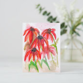 Rode Echinacea Bloemen in Waterverf Feestdagenkaart (Staand voorkant)