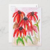 Rode Echinacea Bloemen in Waterverf Feestdagenkaart (Voorkant / Achterkant)