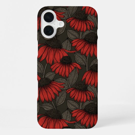 Rode echinacea op bruin iPhone hoesje (Achterkant)