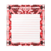 Rode edelsteen gevoerd gepersonaliseerd notitieblok (Voorkant)