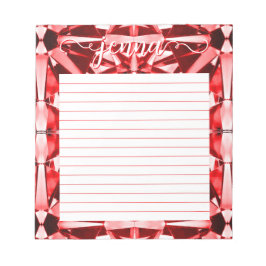 Rode edelsteen gevoerd gepersonaliseerd notitieblok