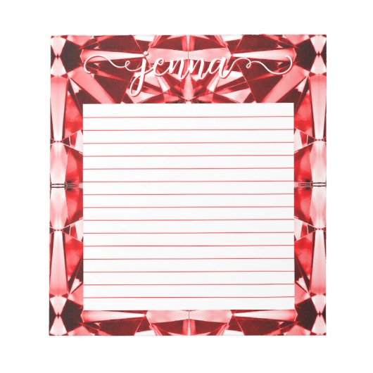 Rode edelsteen gevoerd gepersonaliseerd notitieblok (Voorkant)
