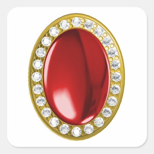 Rode edelsteen met diamanten vierkante sticker (Voorkant)
