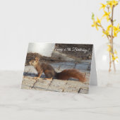 Rode eekhoorn Aangepast 65e verjaardag Kaart (Gele Bloem)