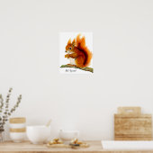 Rode eekhoorn geplakt in Waterverf Wildlife Art Poster (Keuken)