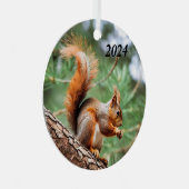 Rode eekhoorn in een boom metalen ornament (Voorkant Rechts)