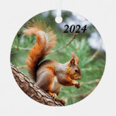 Rode eekhoorn in een boom metalen ornament (Voorkant)