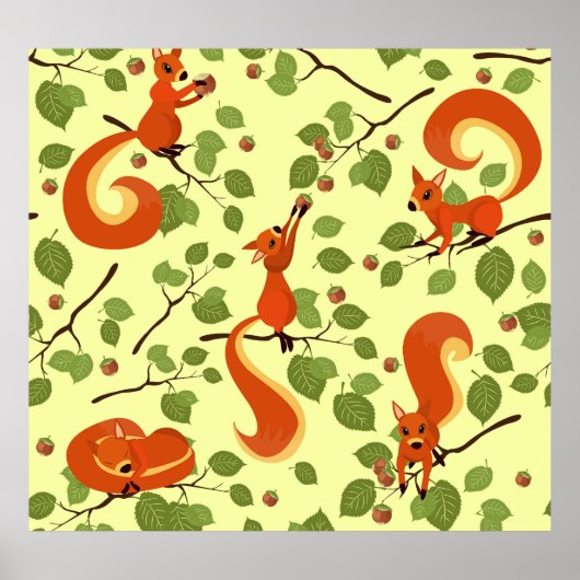 Rode eekhoorn in hazelaartakken. poster (Voorkant)