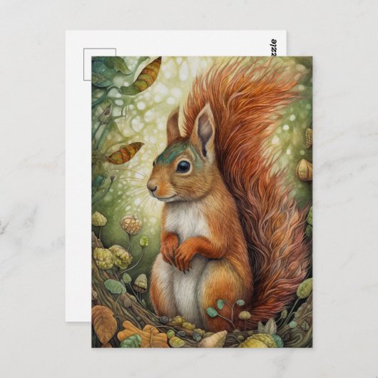 Rode eekhoorn in het Forest Art Briefkaart (Voorkant / Achterkant)