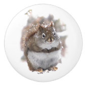 Rode eekhoorn in sneeuwkeramische knol keramische knop (Voorkant)