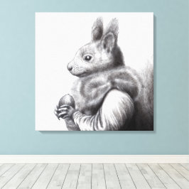 Rode eekhoorn met grijze eekhoorn bontsjaal (sneeu canvas afdruk