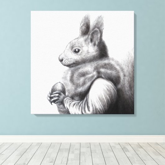 Rode eekhoorn met grijze eekhoorn bontsjaal (sneeu canvas afdruk (Insitu (Houten vloer))