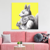 Rode eekhoorn met grijze eekhoornbontsjaal (geel) canvas afdruk (Insitu (Woonkamer))