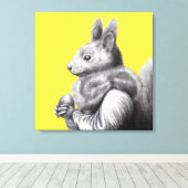 Rode eekhoorn met grijze eekhoornbontsjaal (geel) canvas afdruk (Insitu (Houten vloer))