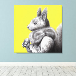 Rode eekhoorn met grijze eekhoornbontsjaal (geel) canvas afdruk